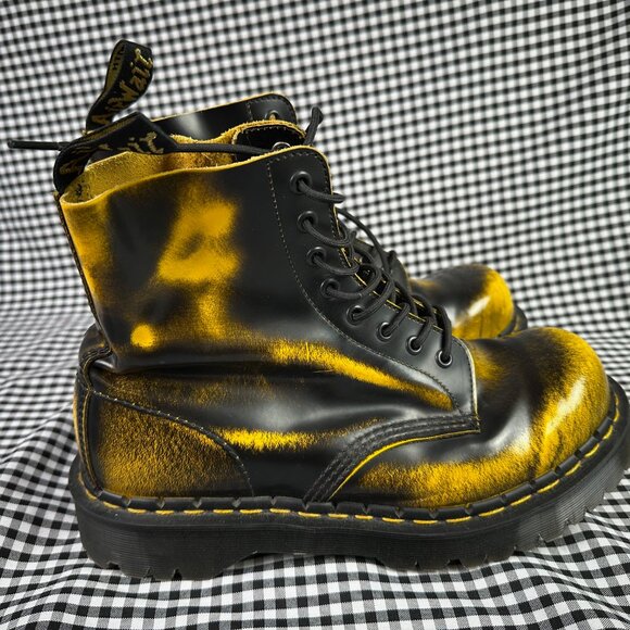 Dr Martens 1460 Rub Off Lux Mull Yellow Black Boots Made in England Men's US 9 - Picture 3 of 7